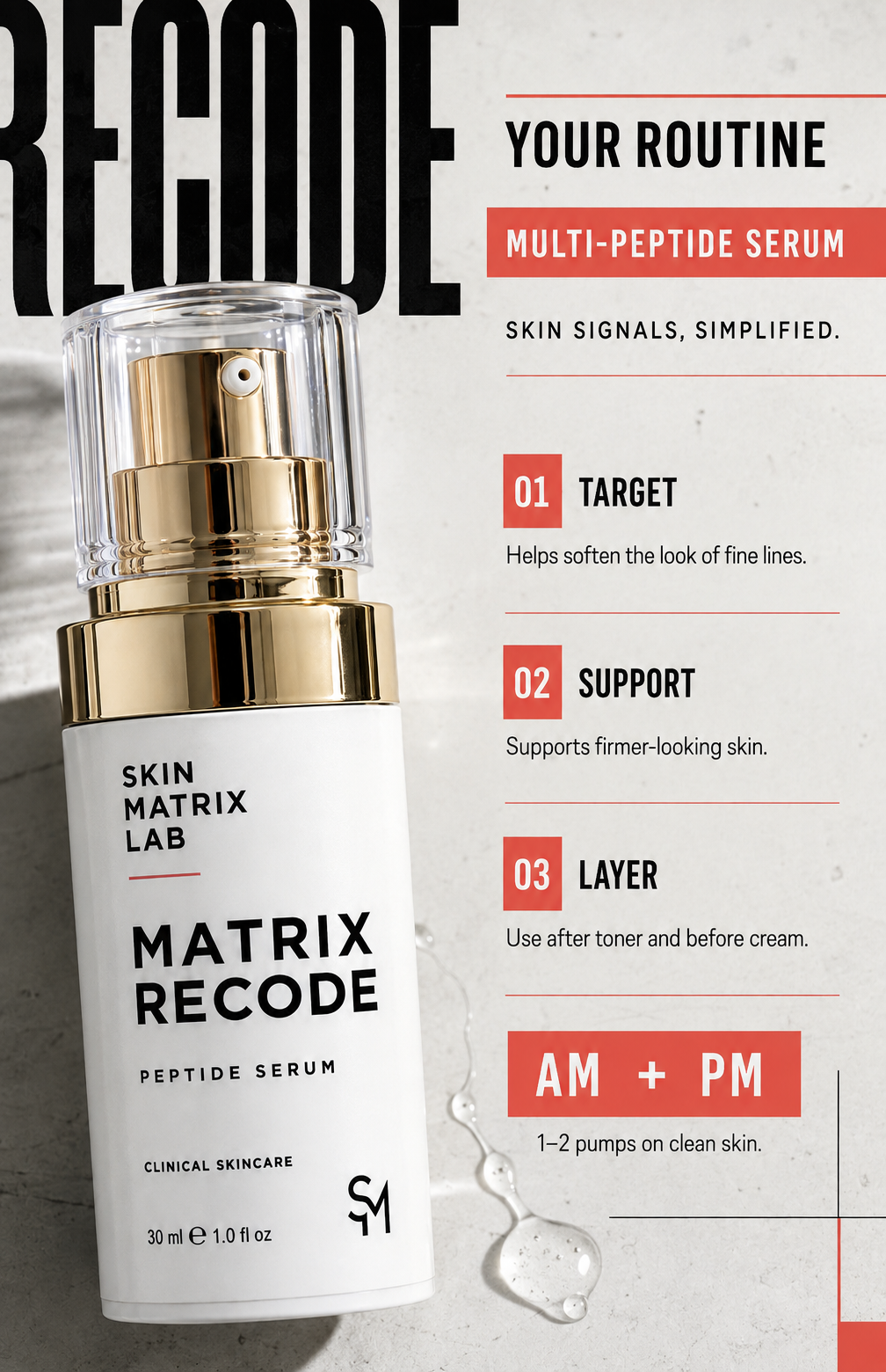 MATRIX RECODE - Daily Palmitoyl Tripeptide-38 Line-Smoothing & Skin-Remodelling Serum - 50ML